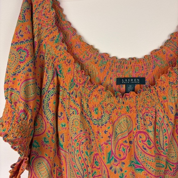 Ralph Lauren Orange Paisley Off Shoulder Boho Peasant Blouse - Picture 5 of 7